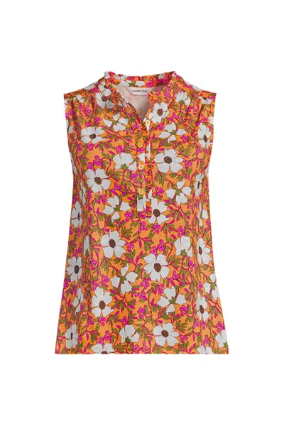 Lands' End Women's Linen Blend Ruffle Trim Tank Top In Multi