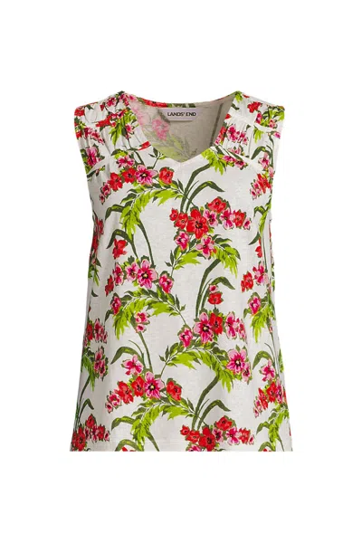 Lands' End Women's Plus Size Linen Blend Smocked Flowy Tank In White