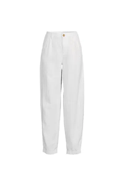 Lands' End Women's Plus Size Linen High Rise Pleated Barrel Leg Ankle Pants In White
