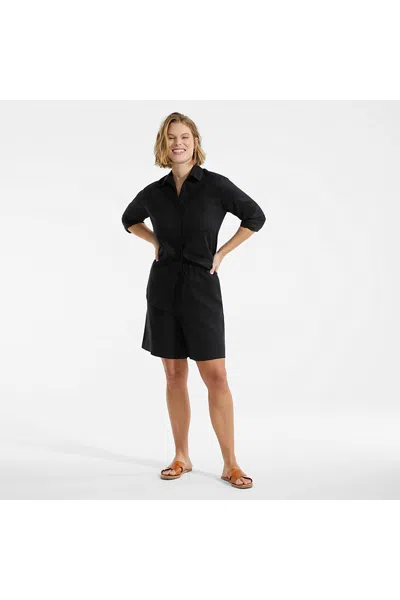 Lands' End Women's Plus Size Linen High Rise Pull On 7" Shorts In Black
