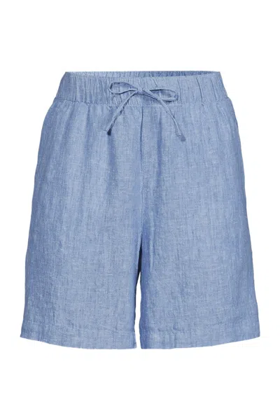 Lands' End Women's Plus Size Linen High Rise Pull On 7" Shorts In Blue