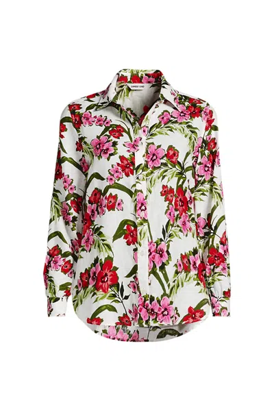 Lands' End Plus Size Linen Long Sleeve Feminine Shirt In Multi