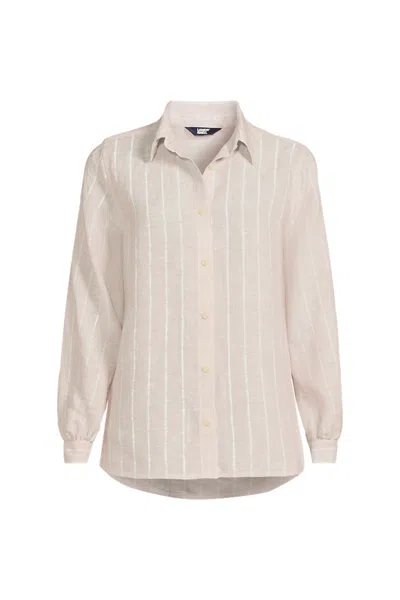Lands' End Women's Plus Size Linen Long Sleeve Feminine Shirt In Neutral
