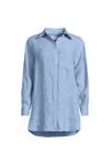 Lands' End Women's Plus Size Linen Oversized Button Front Shirt In Blue