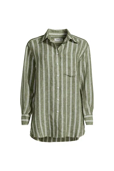 Lands' End Women's Plus Size Linen Oversized Button Front Shirt In Multi