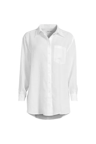 Lands' End Women's Plus Size Linen Oversized Button Front Shirt In White