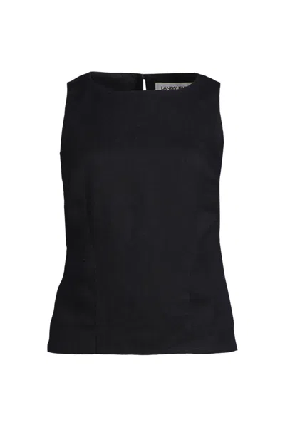 Lands' End Women's Plus Size Linen Sleeveless Peplum Top In Black
