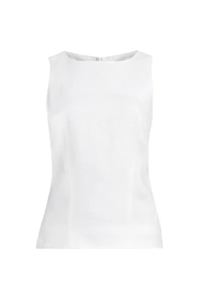 Lands' End Women's Plus Size Linen Sleeveless Peplum Top In White
