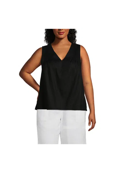 Lands' End Women's Plus Size Linen V Neck Top In Blue