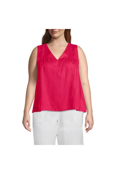 Lands' End Women's Plus Size Linen V Neck Top In Pink