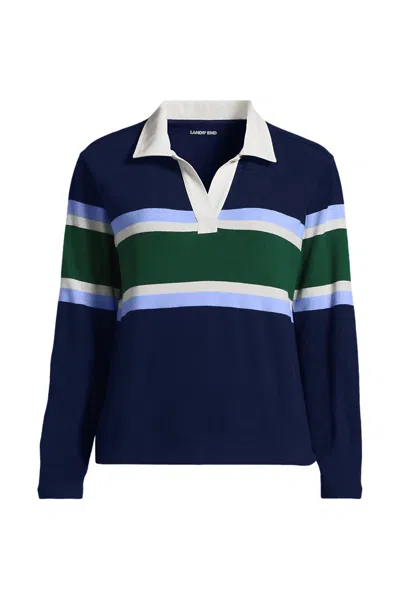Lands' End Women's Plus Size Long Sleeve Boxy Mariner Rugby Polo In Blue