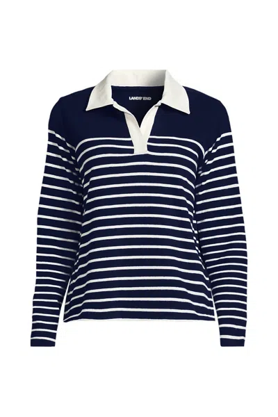 Lands' End Women's Plus Size Long Sleeve Boxy Mariner Rugby Polo In Blue