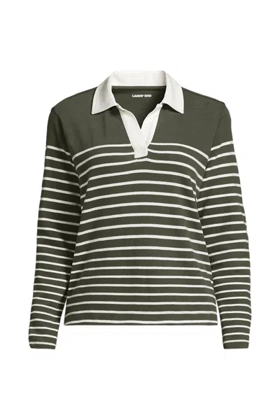 Lands' End Women's Plus Size Long Sleeve Boxy Mariner Rugby Polo In Green