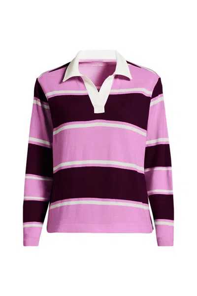 Lands' End Women's Plus Size Long Sleeve Boxy Mariner Rugby Polo In Pink