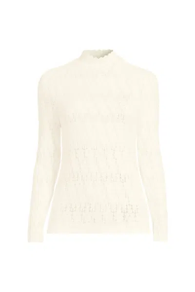 Lands' End Plus Size Long Sleeve Brushed Lace Mock Neck Top In White