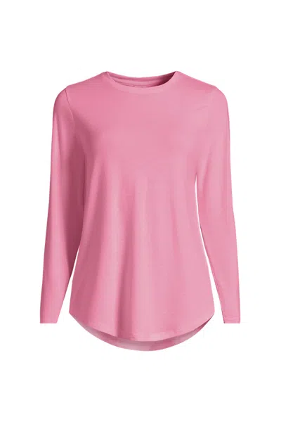 Lands' End Women's Plus Size Long Sleeve Cooling Performance Tunic Tee In Pink