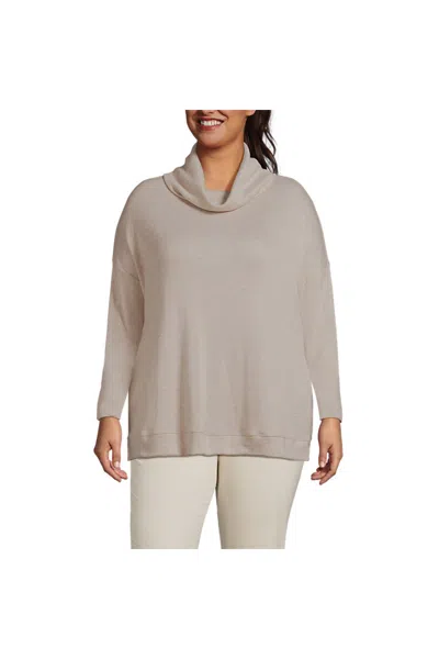 Lands' End Women's Plus Size Long Sleeve Cozy Knit Cowl Neck Tunic In Gray
