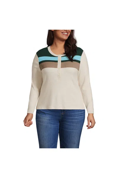 Lands' End Women's Plus Size Long Sleeve Cozy Rib Henley Top In Multi