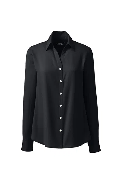 Lands' End Women's Plus Size Long Sleeve Crepe Blouse In Black