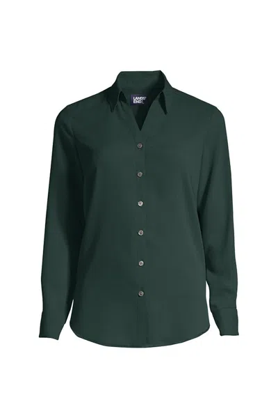 Lands' End Women's Plus Size Long Sleeve Crepe Blouse In Green