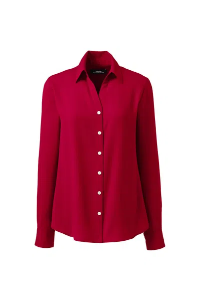 Lands' End Women's Plus Size Long Sleeve Crepe Blouse In Red