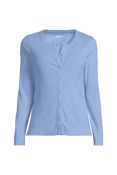 Lands' End Women's Plus Size Long Sleeve Micro Rib Button Through Cardigan In Blue