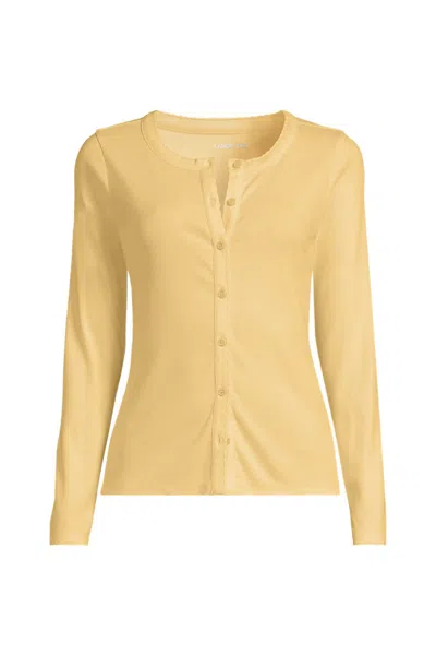 Lands' End Women's Plus Size Long Sleeve Micro Rib Button Through Cardigan In Yellow