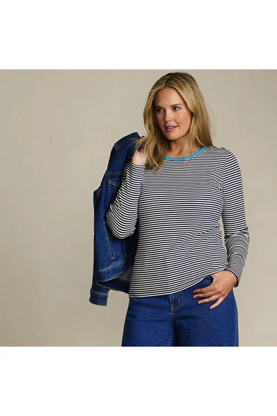 Lands' End Women's Plus Size Long Sleeve Micro Rib T-shirt In Blue