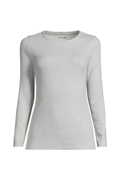 Lands' End Women's Plus Size Long Sleeve Micro Rib T-shirt In Gray