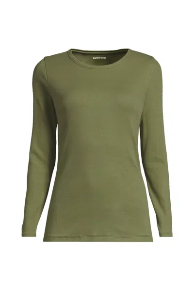 Lands' End Women's Plus Size Long Sleeve Micro Rib T-shirt In Green