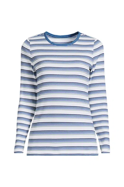Lands' End Women's Plus Size Long Sleeve Micro Rib T-shirt In Blue