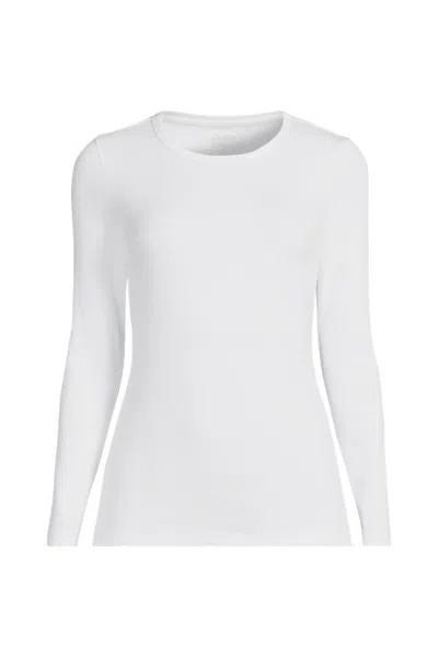 Lands' End Women's Plus Size Long Sleeve Micro Rib T-shirt In White