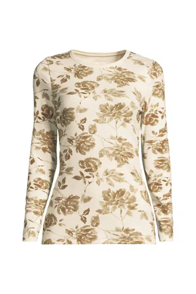 Lands' End Women's Plus Size Long Sleeve Micro Rib T-shirt In Brown