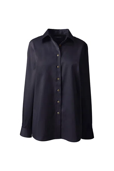 Lands' End Women's Plus Size Long Sleeve Performance Twill Shirt In Blue