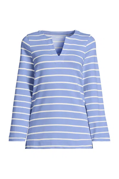 Lands' End Women's Plus Size Long Sleeve Polished Essentials Notch Neck Tunic Top In Blue