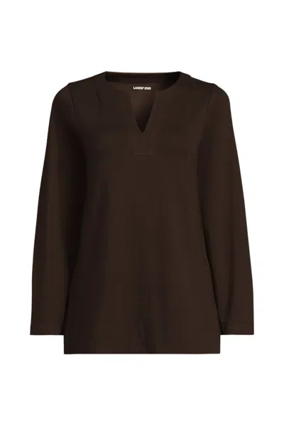 Lands' End Women's Plus Size Long Sleeve Polished Essentials Notch Neck Tunic Top In Brown