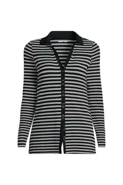 Lands' End Women's Plus Size Long Sleeve Polished Rib Button Through Tunic Shirt In Transparent