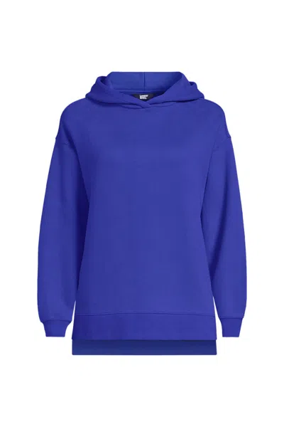 Lands' End Women's Plus Size Long Sleeve Serious Sweats Hooded Tunic Sweatshirt In Blue