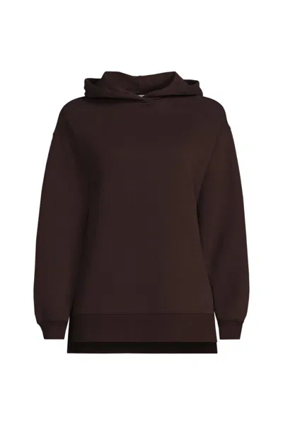 Lands' End Women's Plus Size Long Sleeve Serious Sweats Hooded Tunic Sweatshirt In Brown