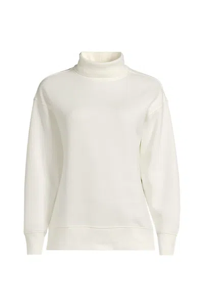 Lands' End Women's Plus Size Long Sleeve Serious Sweats Mock Neck Sweatshirt In Ivory