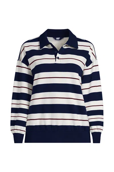 Lands' End Women's Plus Size Long Sleeve Serious Sweats Polo Collar Sweatshirt In Blue