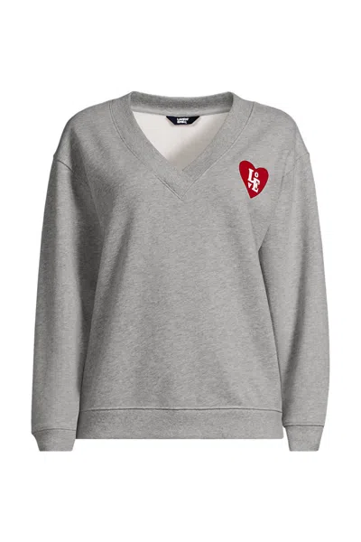 Lands' End Women's Plus Size Long Sleeve Serious Sweats V-neck Sweatshirt In Gray