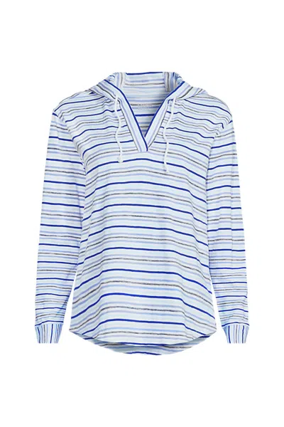 Lands' End Women's Plus Size Long Sleeve Slub Hooded Popover In Blue