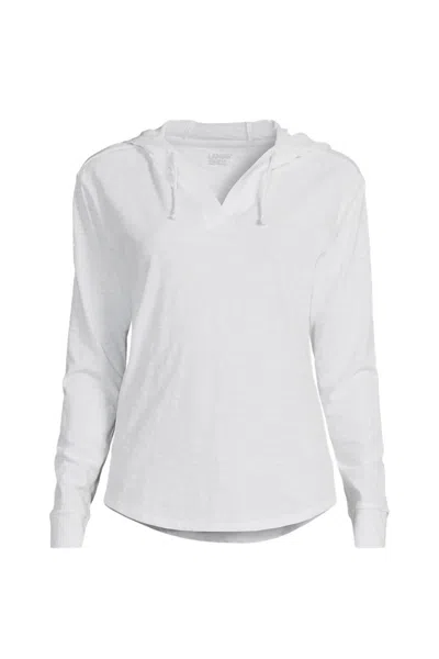 Lands' End Women's Plus Size Long Sleeve Slub Hooded Popover In White