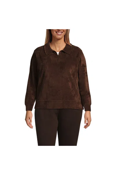 Lands' End Women's Plus Size Long Sleeve Sport Cord Quarter Zip Pullover In Brown