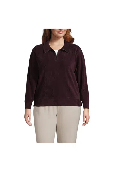 Lands' End Women's Plus Size Long Sleeve Sport Cord Quarter Zip Pullover In Purple