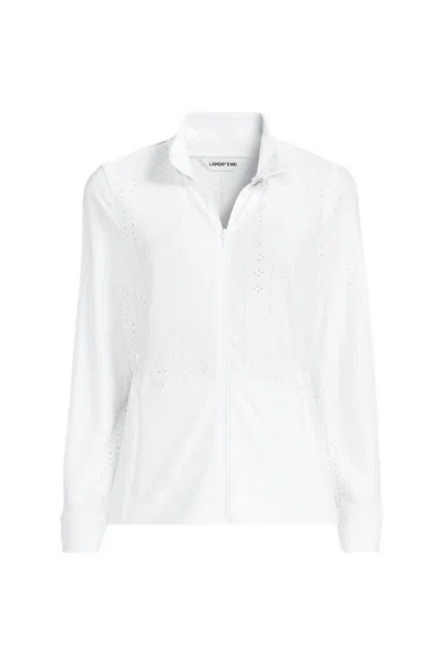 Lands' End Women's Plus Size Long Sleeve Sunshade Full Zip Jacket In White