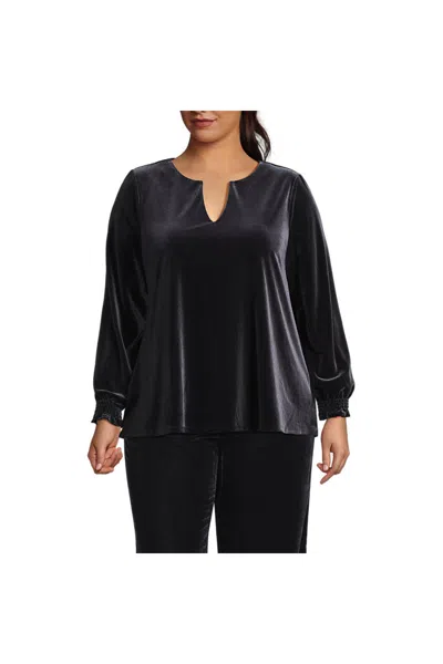 Lands' End Women's Plus Size Long Sleeve Velvet Blouse In Black
