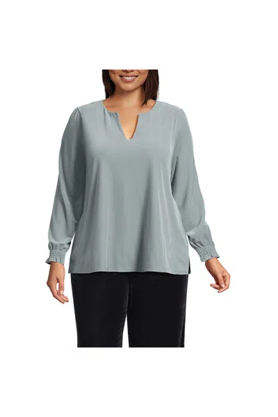 Lands' End Women's Plus Size Long Sleeve Velvet Blouse In Gray