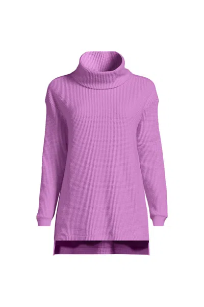 Lands' End Women's Plus Size Long Sleeve Waffle Cowl Neck Tunic In Purple